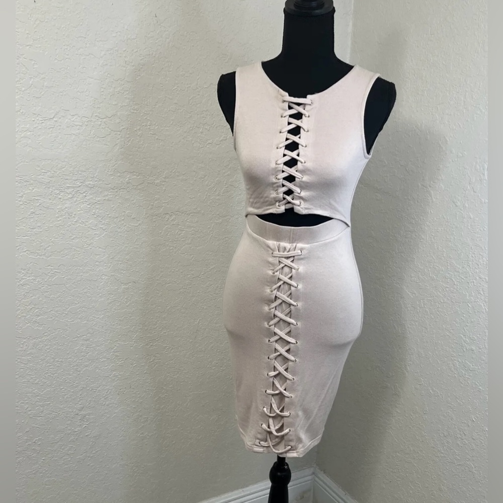 Revamped bodycon dress lace up front Size S.